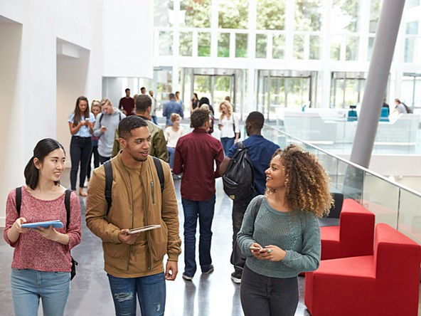 Group of university students chatting